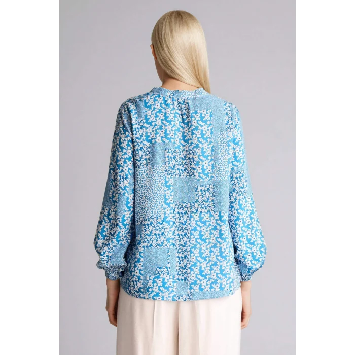 Defacto N1809AZIN201 İndigo Regular Fıt Bisiklet Yaka Baskılı Uzun Kollu Bluz