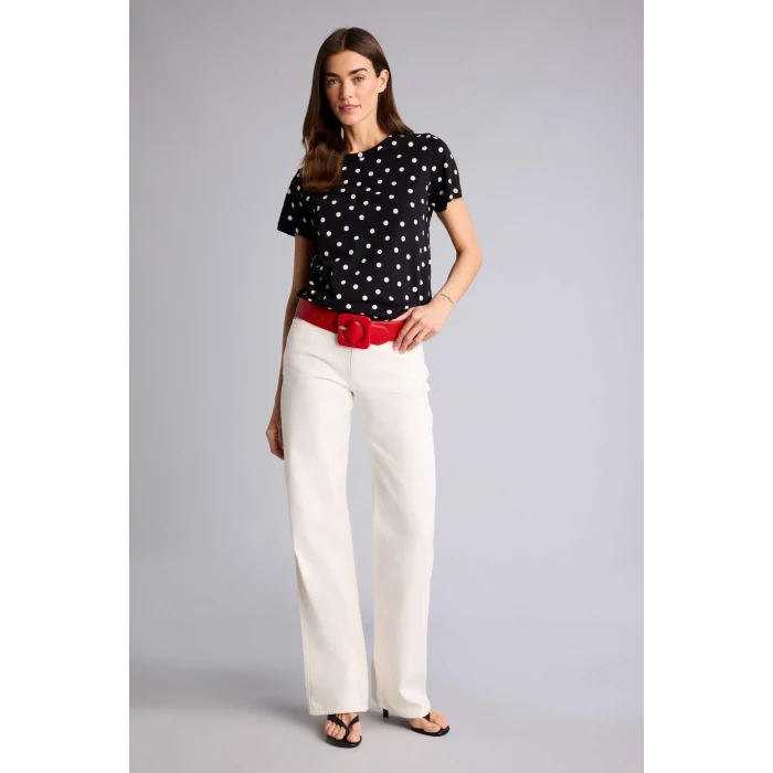 Defacto H2433AXBK81 Siyah Puantiyeli Penye Tişört