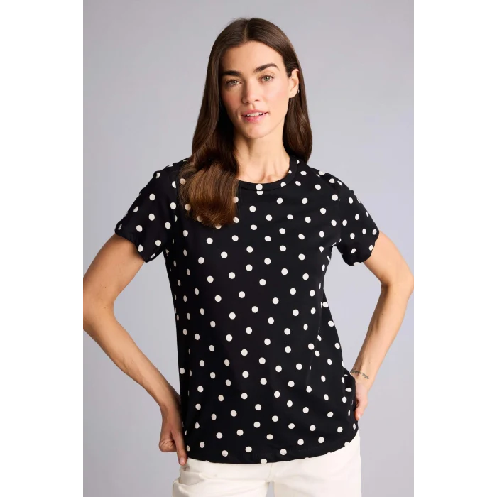 Defacto H2433AXBK81 Siyah Puantiyeli Penye Tişört