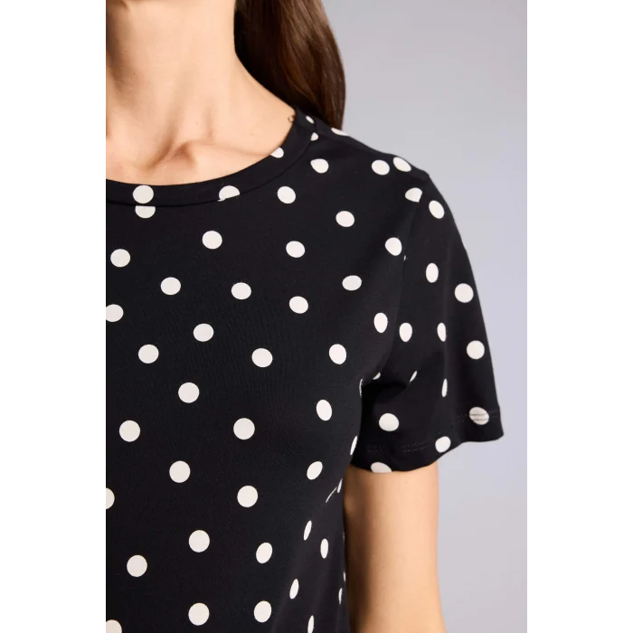 Defacto H2433AXBK81 Siyah Puantiyeli Penye Tişört