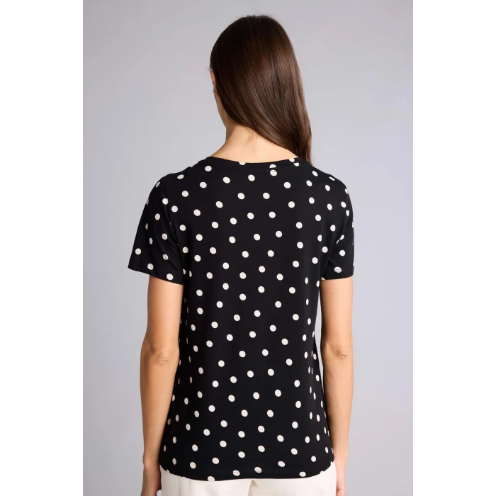Defacto H2433AXBK81 Siyah Puantiyeli Penye Tişört