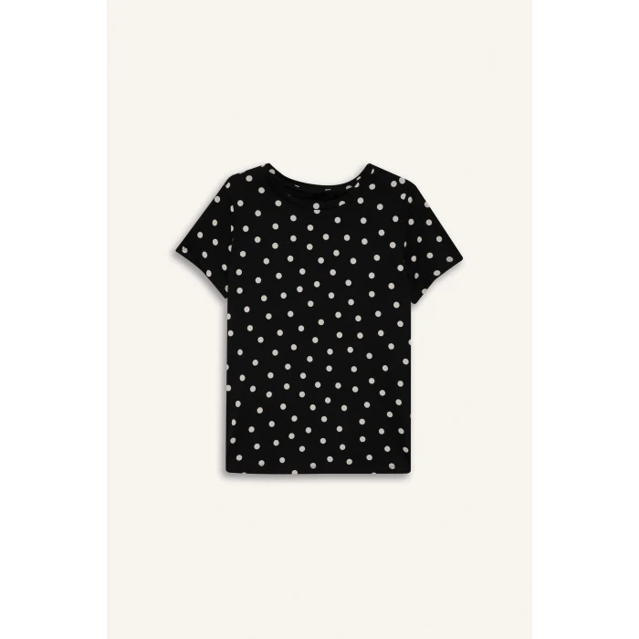 Defacto H2433AXBK81 Siyah Puantiyeli Penye Tişört