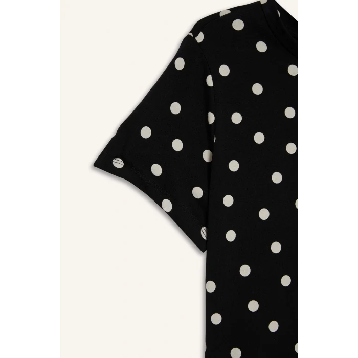 Defacto H2433AXBK81 Siyah Puantiyeli Penye Tişört