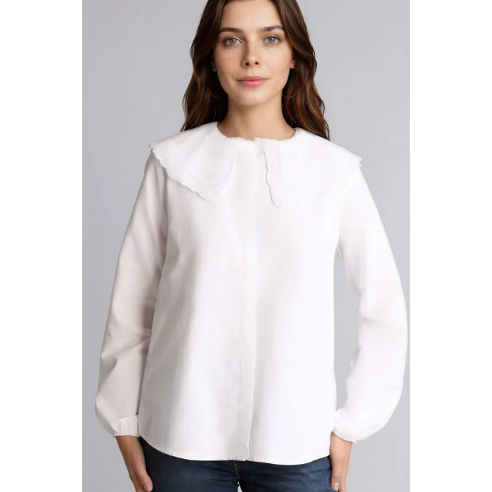 Defacto H0281AXWT32 Beyaz Regular Fıt Poplin Uzun Kollu Tunik