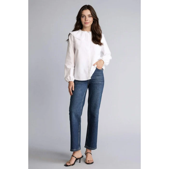 Defacto H0281AXWT32 Beyaz Regular Fıt Poplin Uzun Kollu Tunik