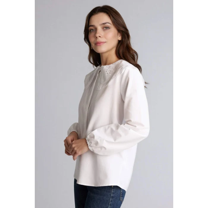 Defacto H0281AXWT32 Beyaz Regular Fıt Poplin Uzun Kollu Tunik