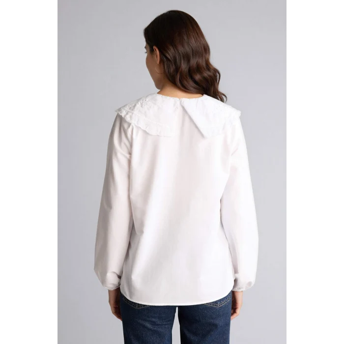 Defacto H0281AXWT32 Beyaz Regular Fıt Poplin Uzun Kollu Tunik