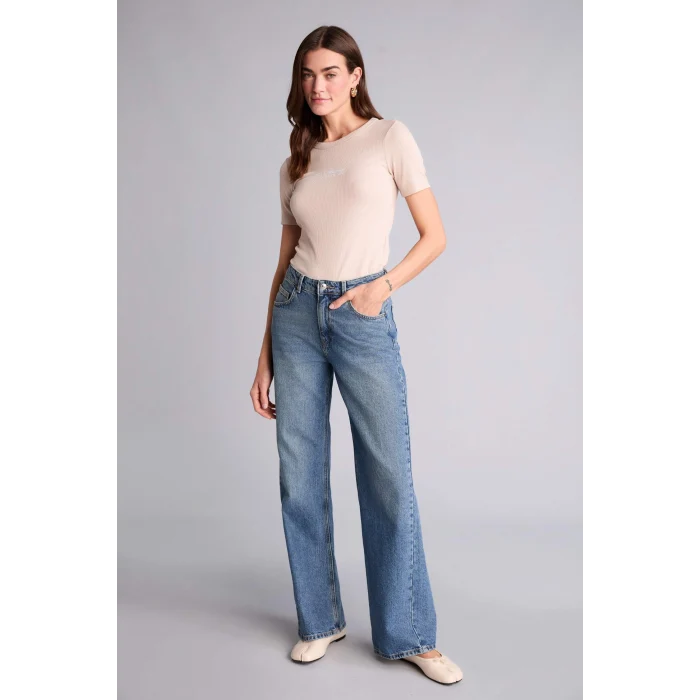 Defacto H1390AXBG778 Bej Slım Fıt Fitilli Kaşkorse Tişört