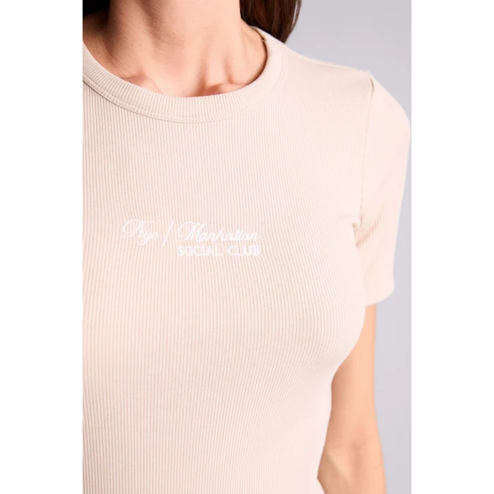 Defacto H1390AXBG778 Bej Slım Fıt Fitilli Kaşkorse Tişört