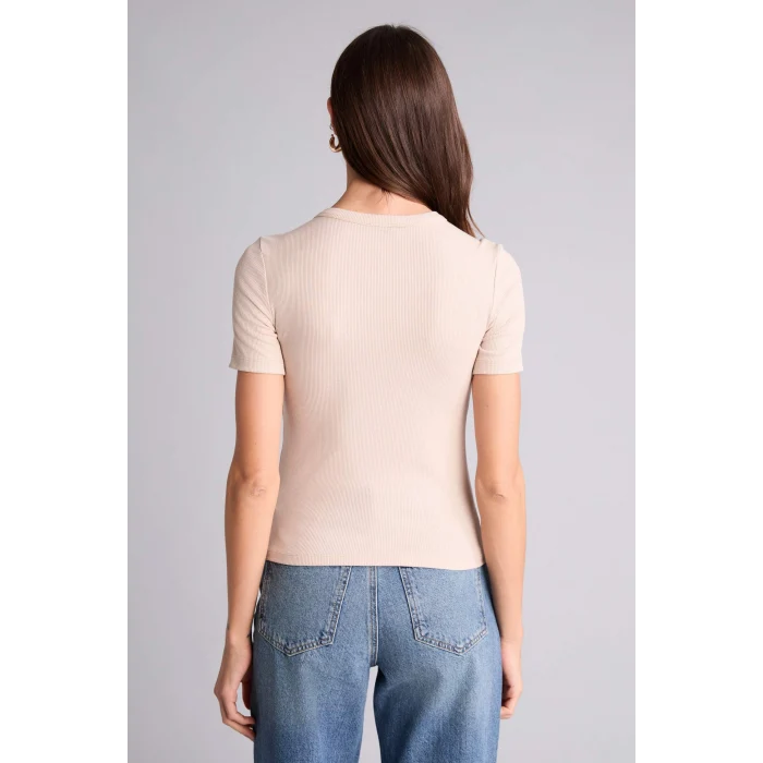 Defacto H1390AXBG778 Bej Slım Fıt Fitilli Kaşkorse Tişört