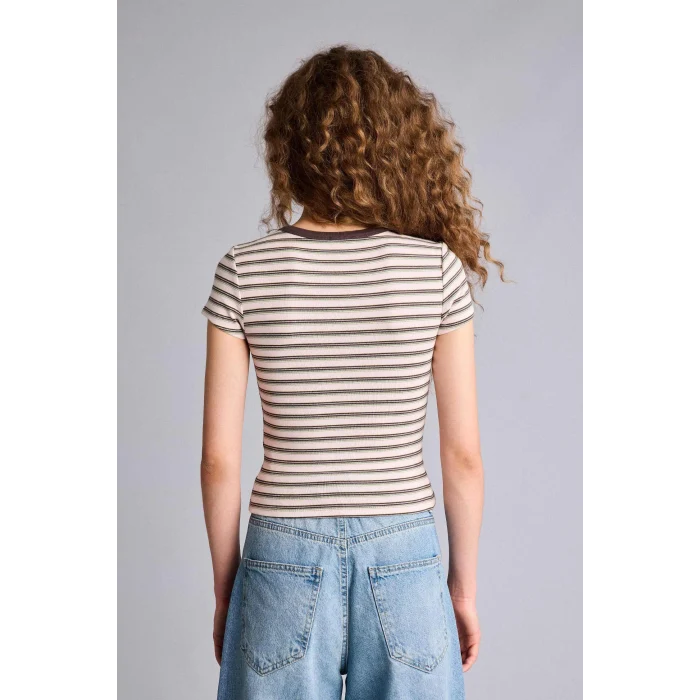 Defacto G2231AXPN74 Pembe Fıtted Bisiklet Yaka Ribana Kısa Kollu Tişört