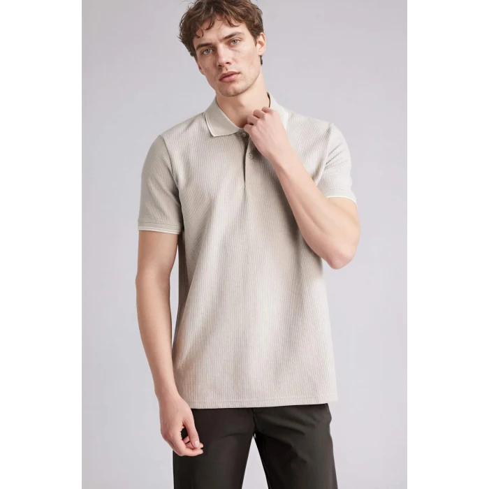 Defacto D7932AXGN1255 Yeşil Regular Fıt Polo Yaka Waffle Kısa Kollu Polo Tişört