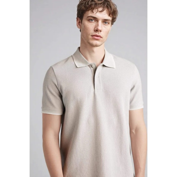 Defacto D7932AXGN1255 Yeşil Regular Fıt Polo Yaka Waffle Kısa Kollu Polo Tişört