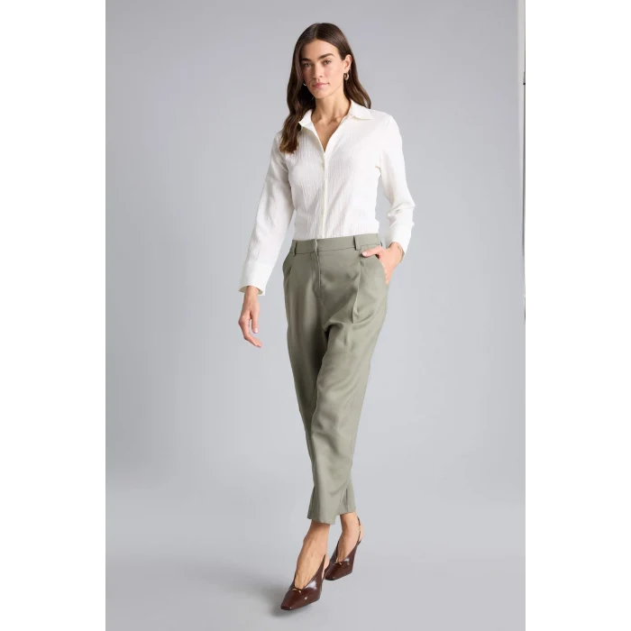 Defacto H1923AXKH465 Haki Straıght Fıt Fermuarlı Normal Bel Modal Pantolon