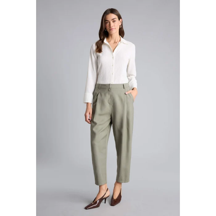 Defacto H1923AXKH465 Haki Straıght Fıt Fermuarlı Normal Bel Modal Pantolon