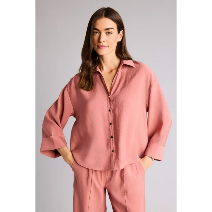 Defacto E9007AXBR154 Bordo Loose Fıt Gömlek Yaka Tencel Uzun Kollu Gömlek