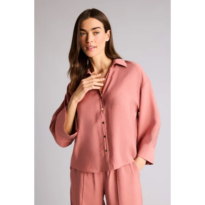 Defacto E9007AXBR154 Bordo Loose Fıt Gömlek Yaka Tencel Uzun Kollu Gömlek