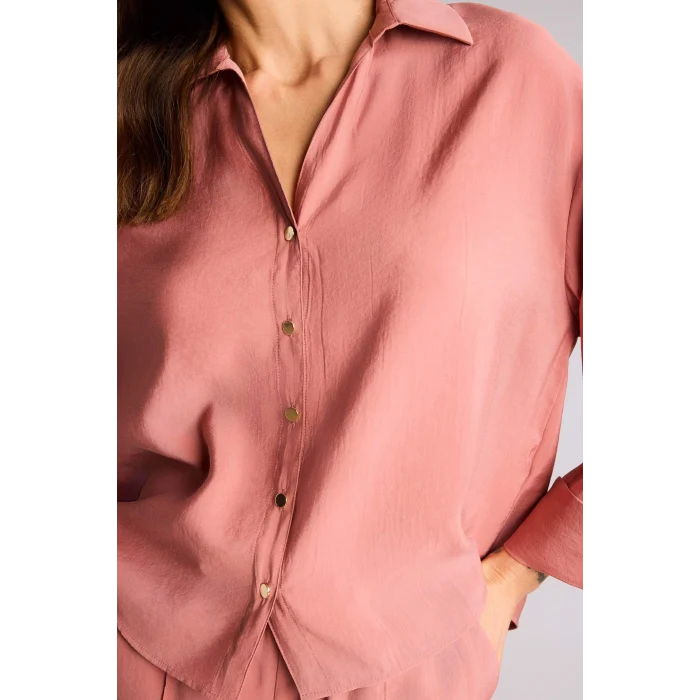 Defacto E9007AXBR154 Bordo Loose Fıt Gömlek Yaka Tencel Uzun Kollu Gömlek