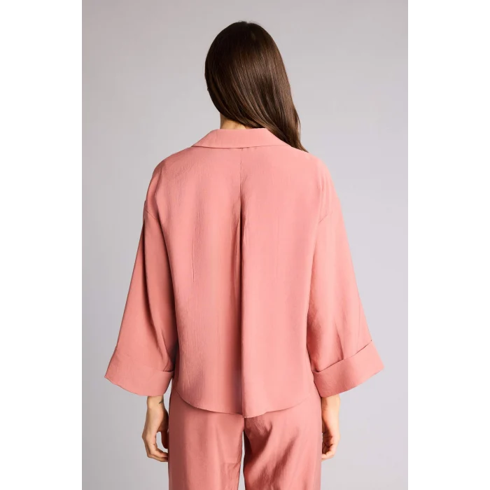 Defacto E9007AXBR154 Bordo Loose Fıt Gömlek Yaka Tencel Uzun Kollu Gömlek