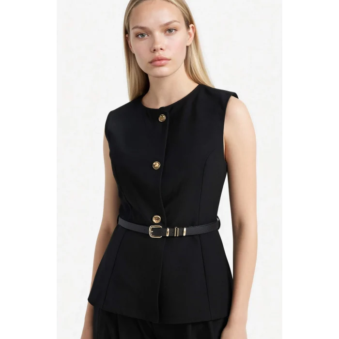 Defacto F7293AXBK81 Siyah Fitted Düğmeli Yelek