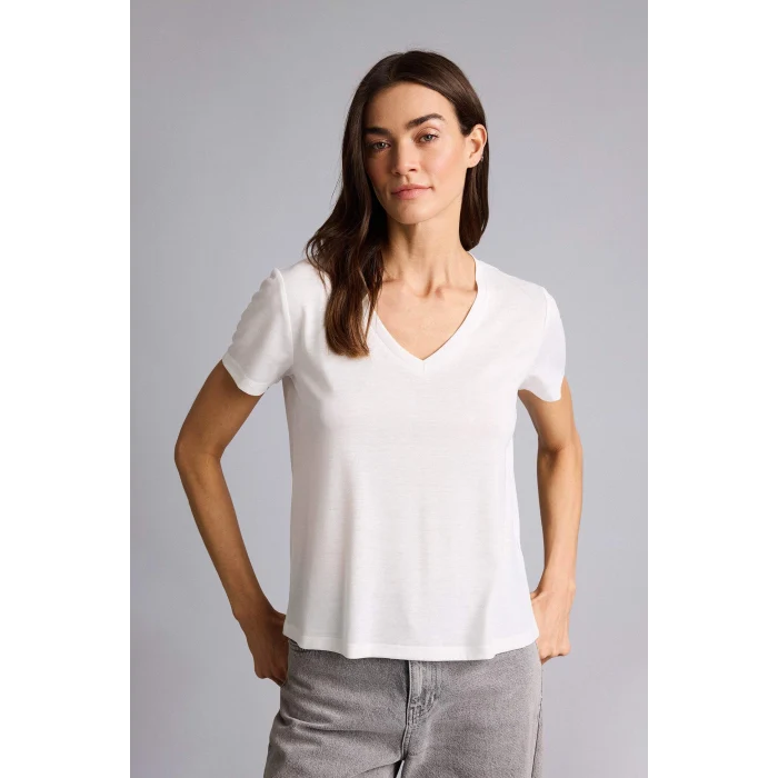 Defacto W9204AZER105 Ekru Regular Fıt V Yaka Basıc Düz Kısa Kollu Tişört