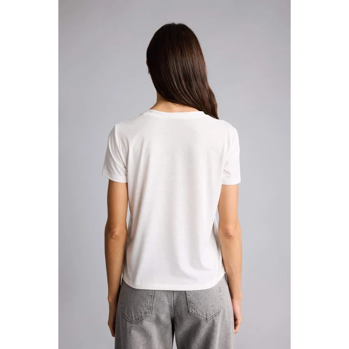 Defacto W9204AZER105 Ekru Regular Fıt V Yaka Basıc Düz Kısa Kollu Tişört