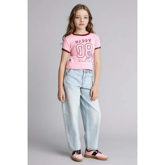 Defacto D8542A8PN253 Pembe Baskılı Fitilli Kaşkorse Tişört Kız Çocuk