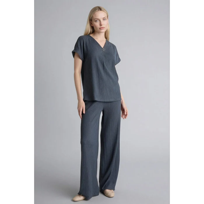 Defacto H0423AXAR169 Antrasit Straıght Fıt Düz Paça Bürümcük Pantolon