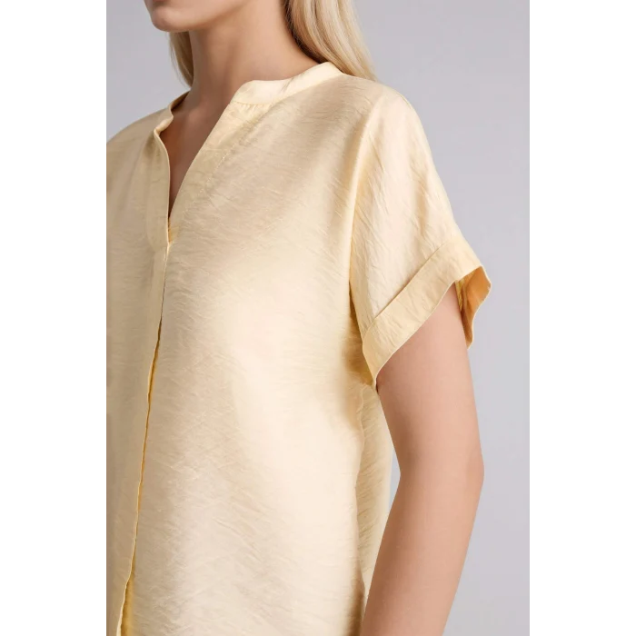 Defacto G2963AXYL250 Sarı Relax Fıt Kaçık Yaka Kısa Kollu Bluz