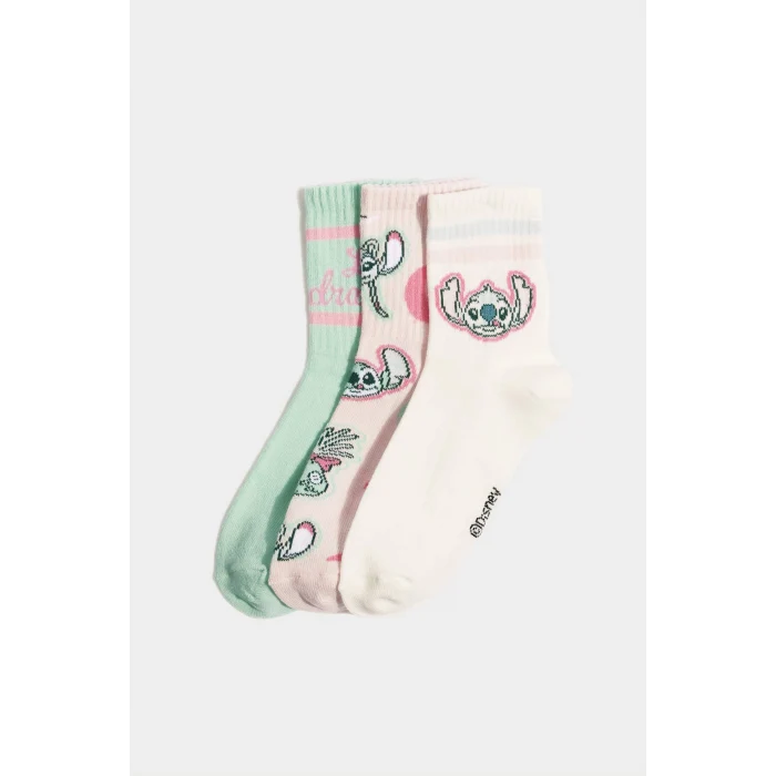 Defacto F4322A8KR1 Çok Renkli Disney Lilo & Stitch 3lü Pamuklu Uzun Çorap Kız Çocuk
