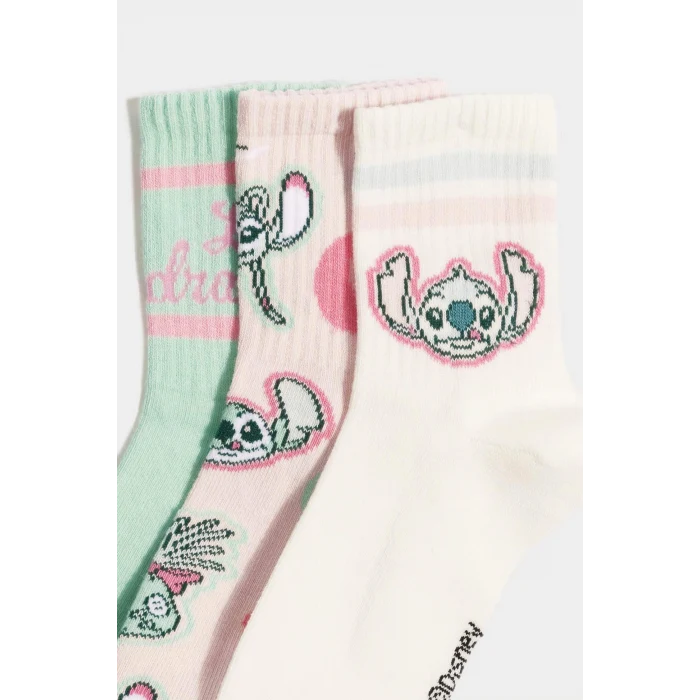 Defacto F4322A8KR1 Çok Renkli Disney Lilo & Stitch 3lü Pamuklu Uzun Çorap Kız Çocuk
