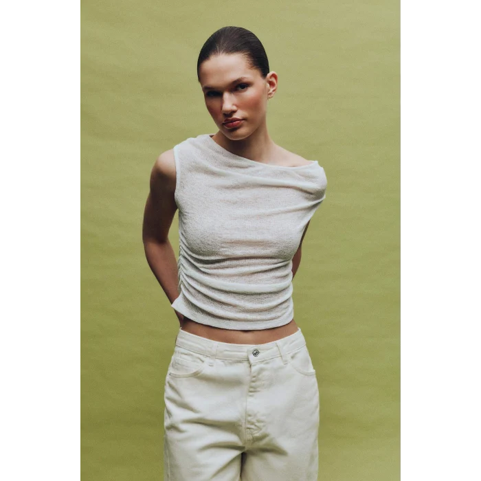 Defacto H0230AXWT32 Beyaz Fıtted Kayık Yaka Fitilli Kaşkorse Tişört