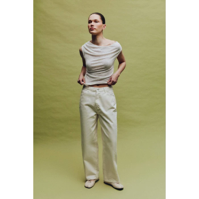 Defacto H0230AXWT32 Beyaz Fıtted Kayık Yaka Fitilli Kaşkorse Tişört