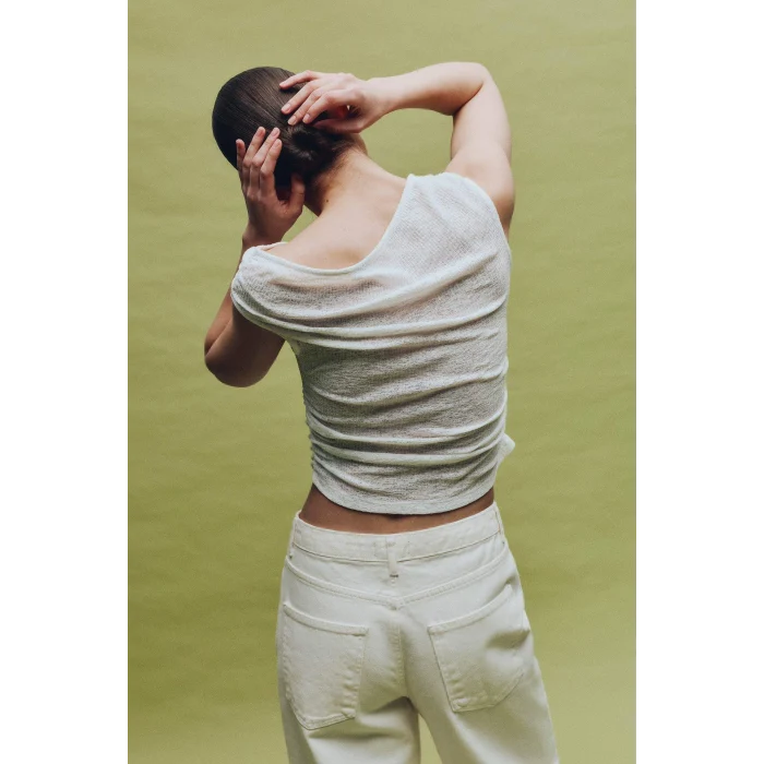 Defacto H0230AXWT32 Beyaz Fıtted Kayık Yaka Fitilli Kaşkorse Tişört