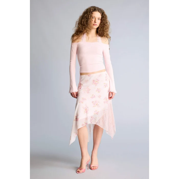 Defacto G9831AXPN74 Pembe Fıtted Halter Yaka Fitilli Kaşkorse Uzun Kollu Tişört