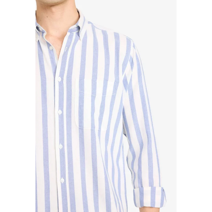 Defacto D6114AXIN131 İndigo %100 Pamuk Çizgili Gömlek