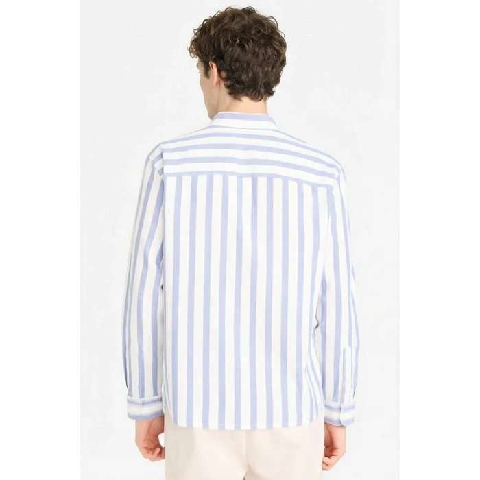 Defacto D6114AXIN131 İndigo %100 Pamuk Çizgili Gömlek