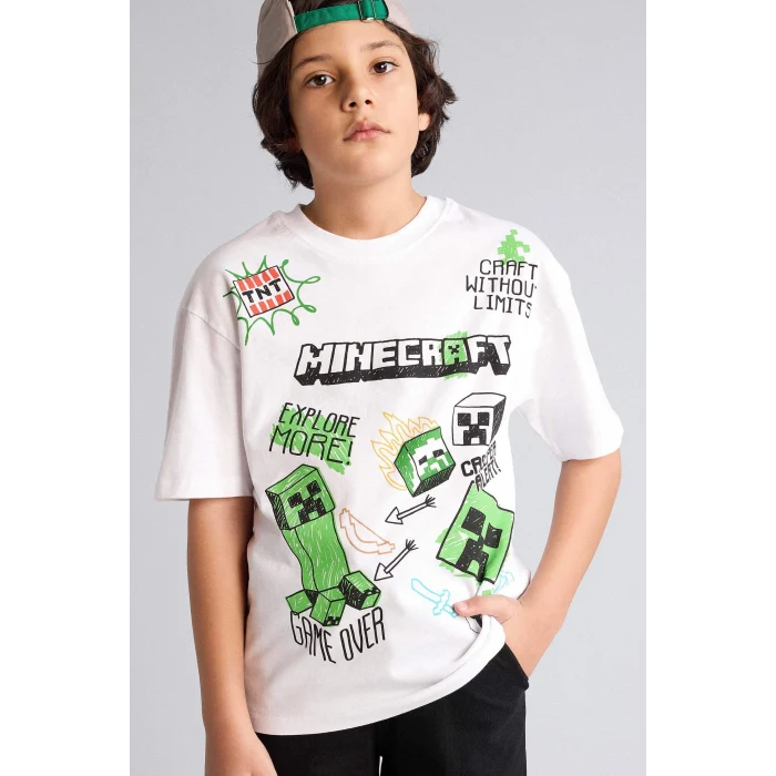 Defacto G8885A8WT34 Beyaz Mınecraft Oversıze Tişört Erkek Çocuk