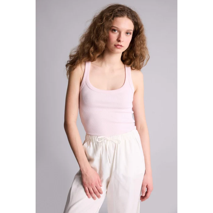 Defacto F7818AXPN74 Pembe Fıtted U Yaka Fitilli Kaşkorse Atlet