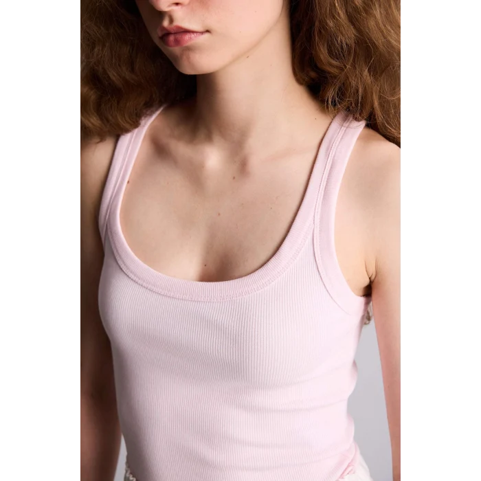 Defacto F7818AXPN74 Pembe Fıtted U Yaka Fitilli Kaşkorse Atlet