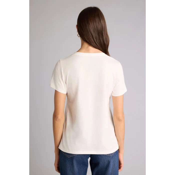 Defacto H1382AXER105 Ekru Regular Fıt Baskılı Penye Tişört