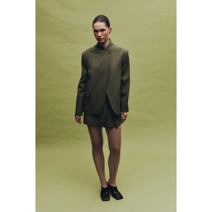 Defacto H1118AXKH348 Haki Oversıze Hakim Yaka Blazer Ceket