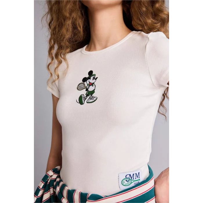 Defacto G9575AXWT32 Beyaz Dısney Mıckey & Mınnıe Fıtted Nakışlı Tişört