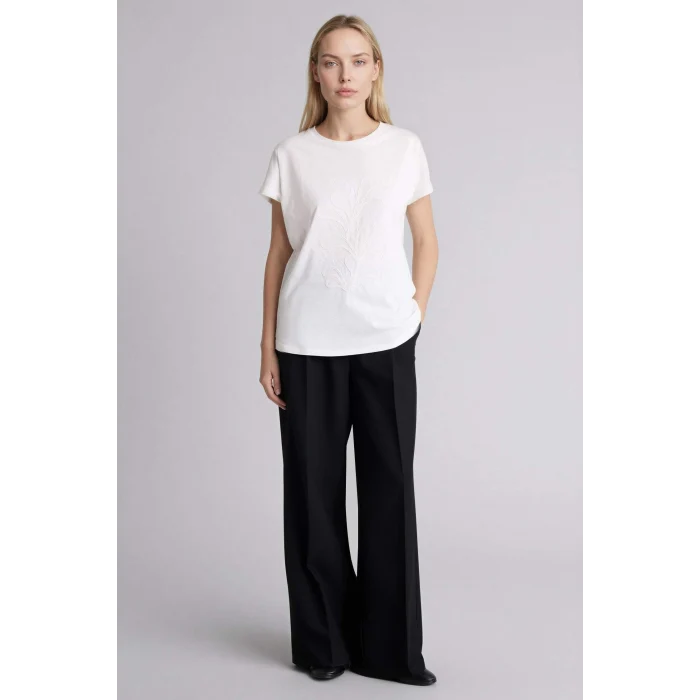 Defacto G9264AXER105 Ekru Nakışlı Penye Tişört