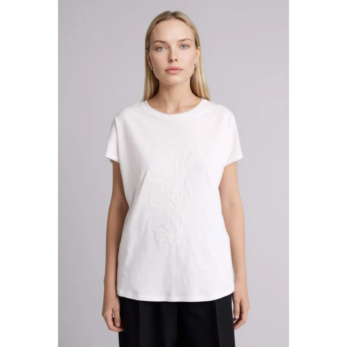 Defacto G9264AXER105 Ekru Nakışlı Penye Tişört
