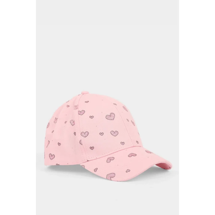 Defacto G6022A8PN1 Pembe Kalp Desenli Pamuklu Cap Şapka Kız Çocuk