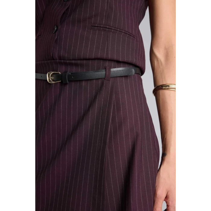 Defacto G7828AXBR455 Bordo Çizgili Kemerli Şort Etek
