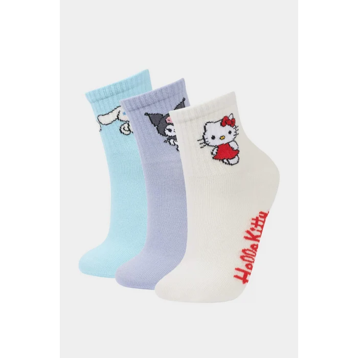 Defacto F6702A8KR1 Çok Renkli Hello Kitty  3lü Pamuklu Uzun Çorap Kız Çocuk