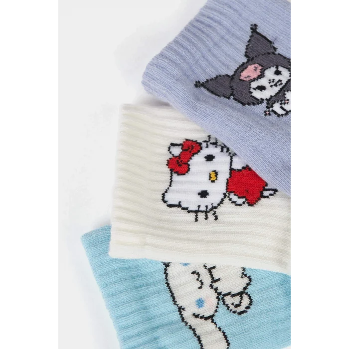 Defacto F6702A8KR1 Çok Renkli Hello Kitty  3lü Pamuklu Uzun Çorap Kız Çocuk