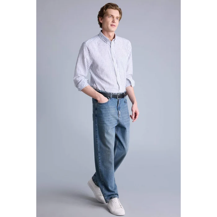 Defacto H3618AXNV64 Lacivert Regular Fıt Polo Yaka Uzun Kollu Gömlek